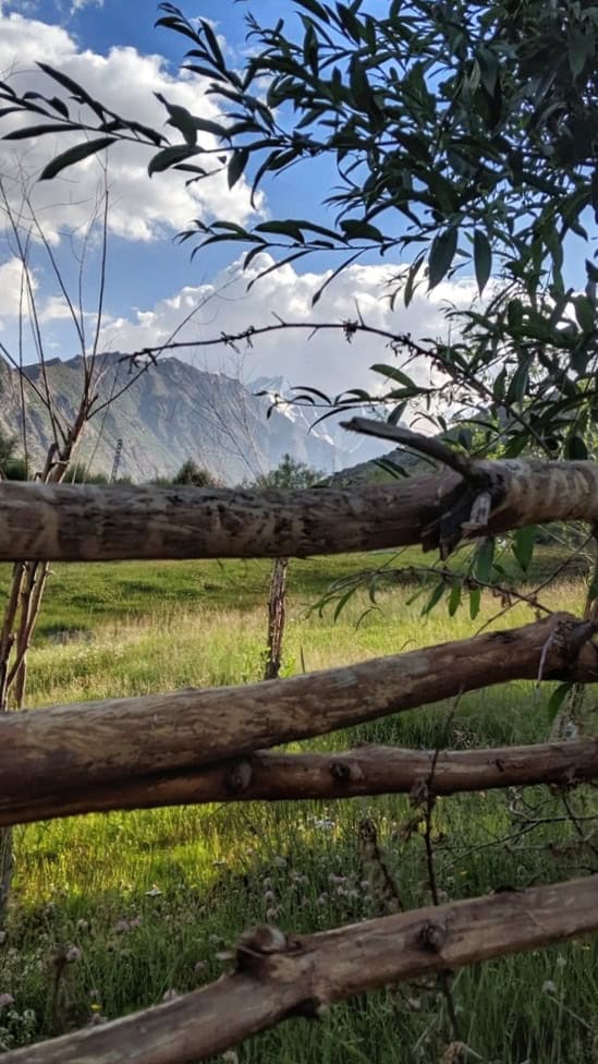 Wooden fence with Nanga Parbat in the background