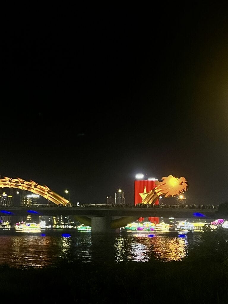 Dragon Bridge in Da Nang at night time