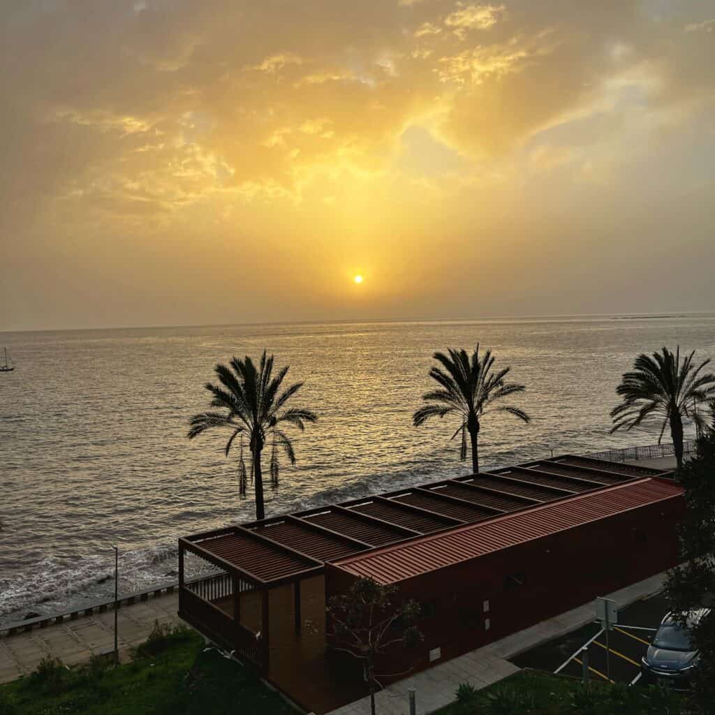 Sunset on a cloudy day over the ocean