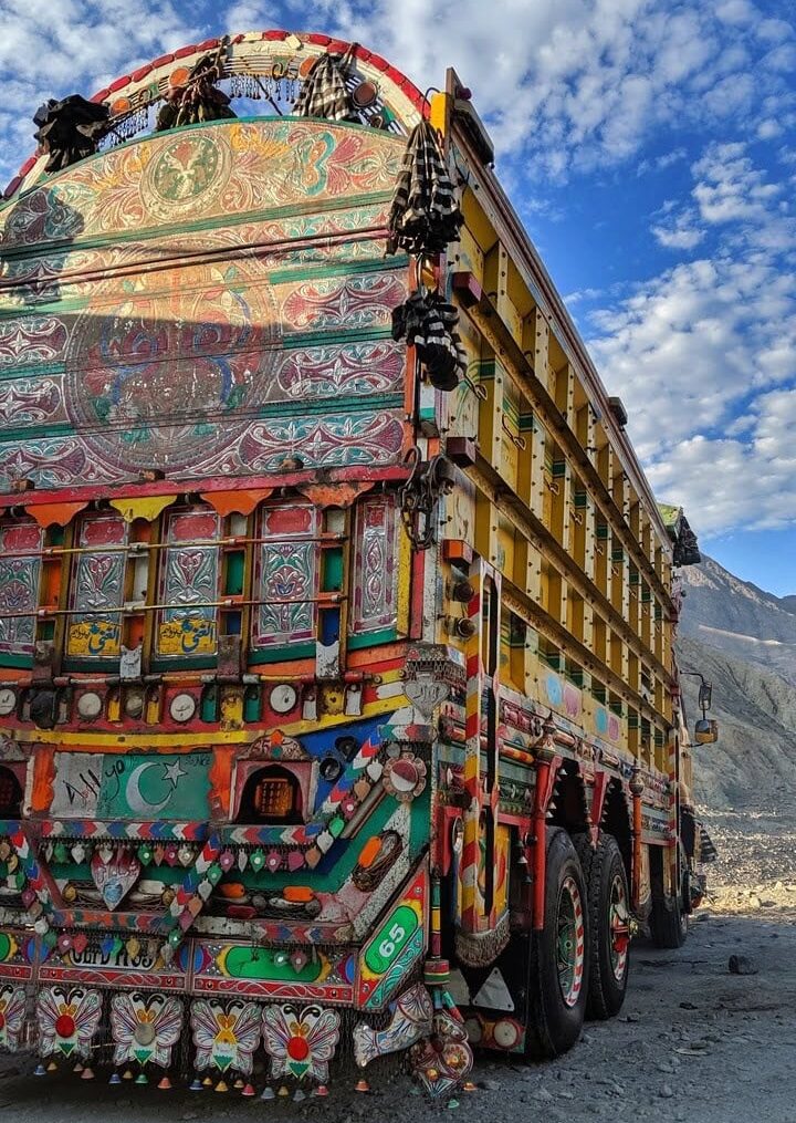 A typical pakistani truck with colorful truck art